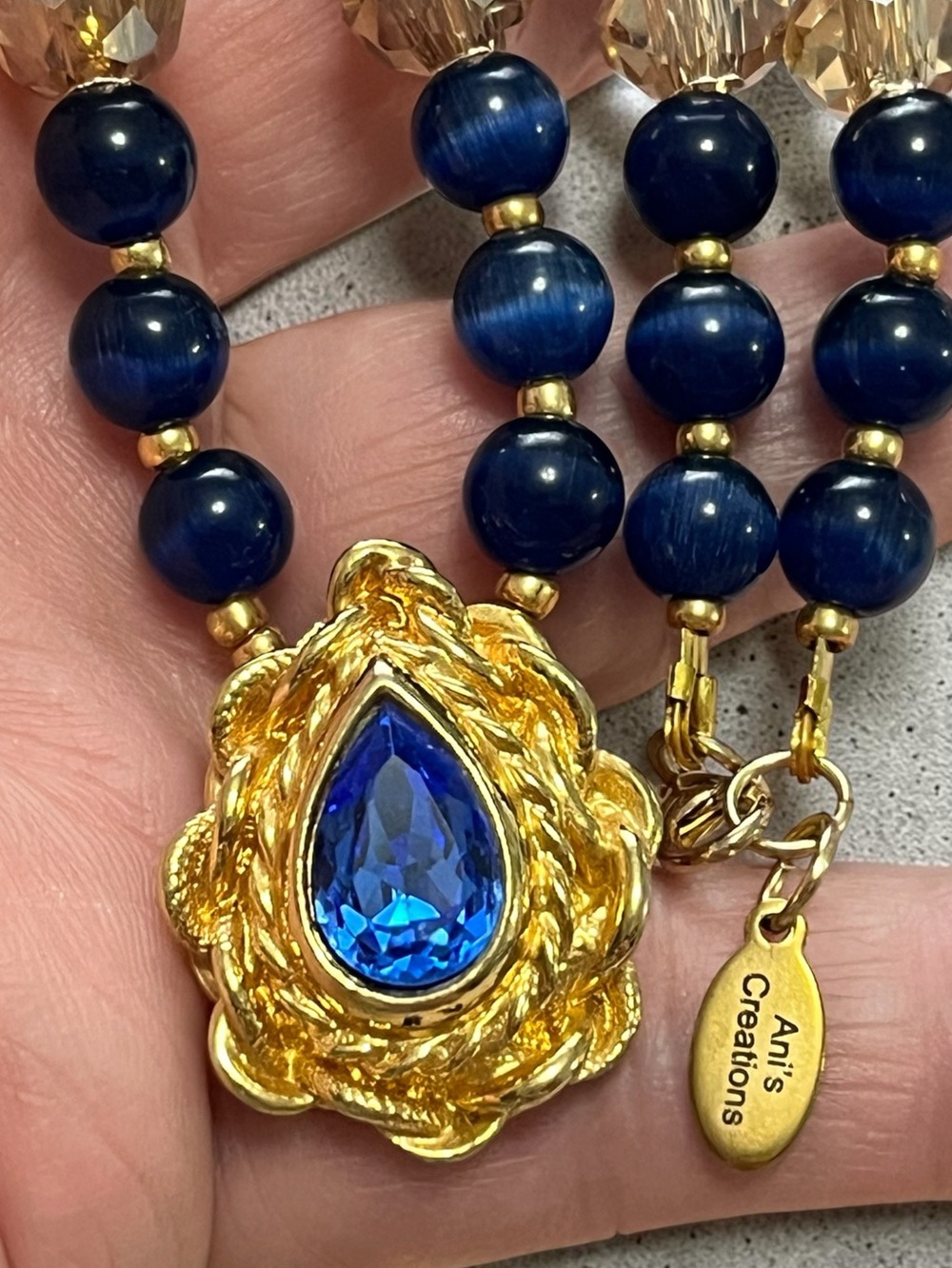 Blue Tigers Eye Statement Necklace